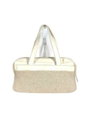 Chanel Handbag CC Coco Logo Leather Canvas Beige